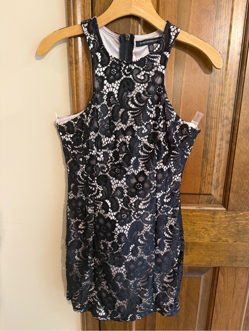 Foreign Exchange Black Lace Dress with Nude Lining